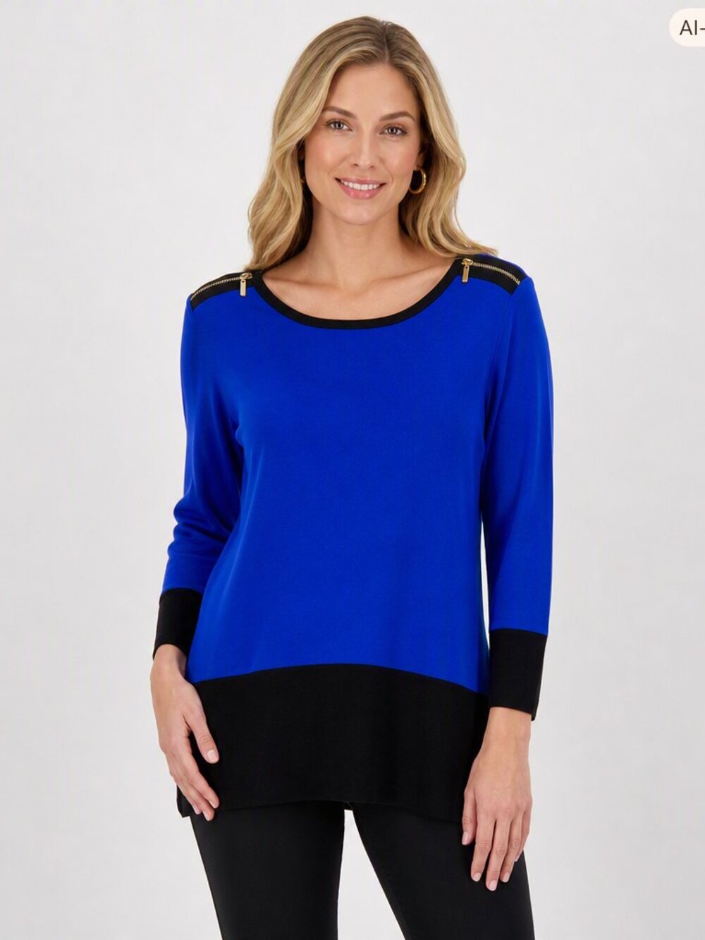 Cable & Gauge Royal Blue Colorblock Zip Shoulder Knit Sweater Medium